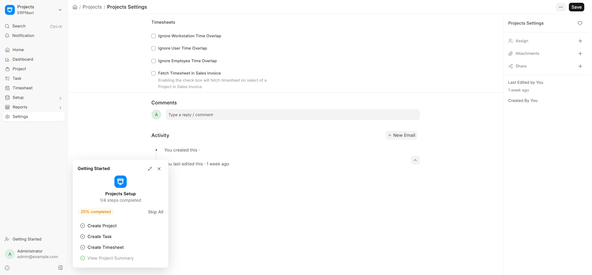 Projects Settings